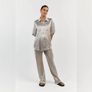 SIMONE PEWTER SATIN BIAS CUT PANT